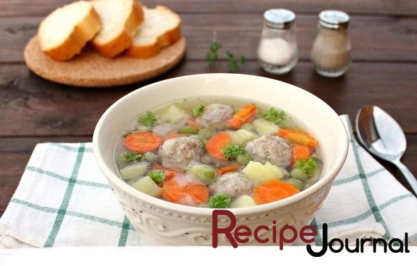 Рецепт супа с фрикадельками и зеленым горошком