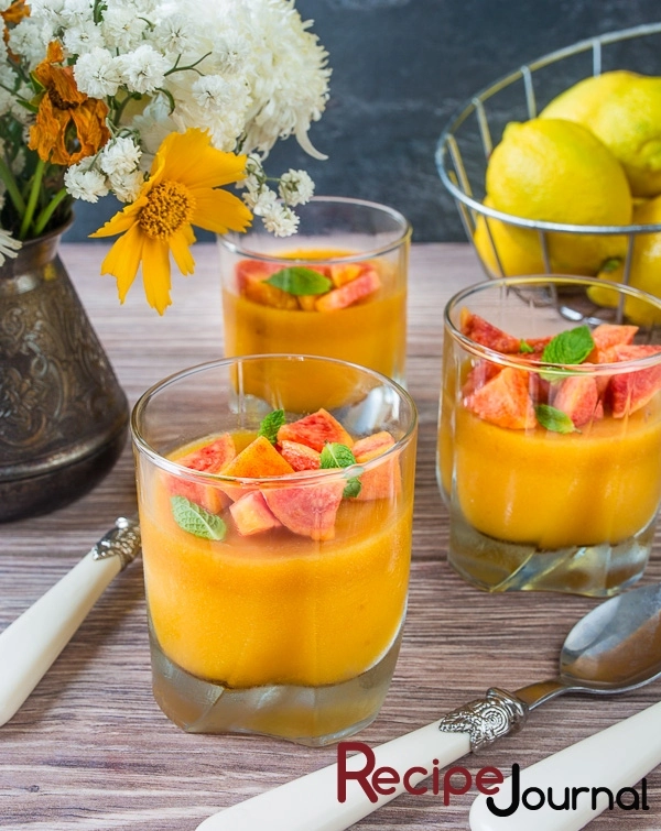Рецепт фруктового желе - персики и апельсин на десерт