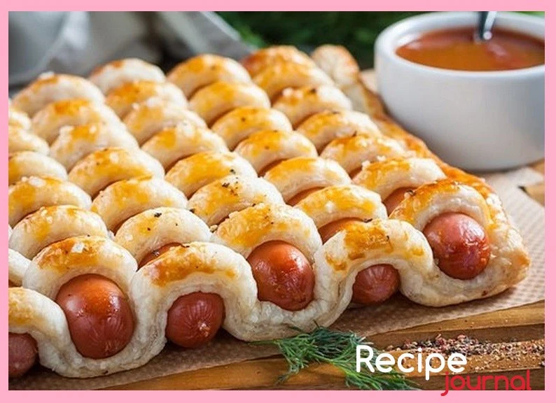 Плетеный пирог с сосисками из слоеного теста - рецепт вкусной выпечки