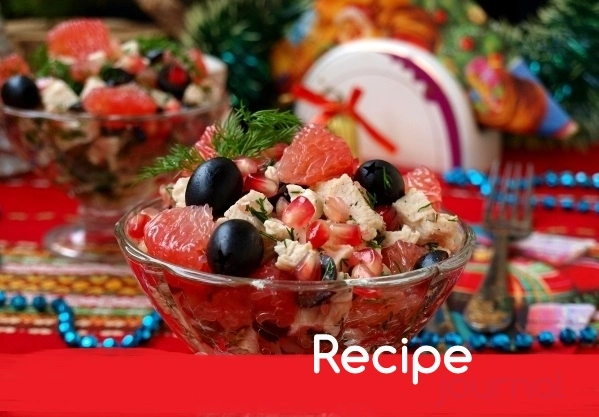 Рецепт салата с грейпфрутом, маслинами и курицей на праздник