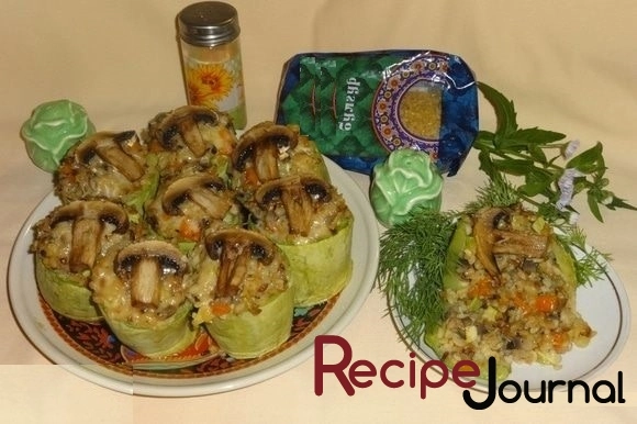 Кабачки с грибами и булгуром- рецепт низкокалорийного овощного блюда