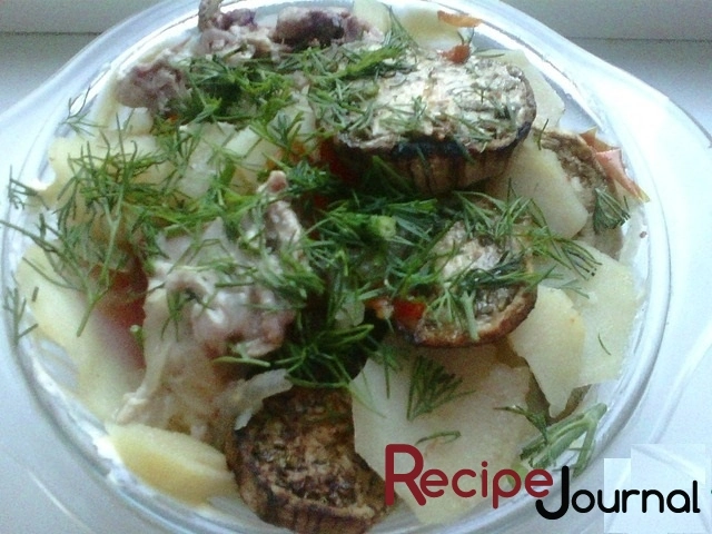 Картошка тушеная с курицей и баклажанами - рецепт блюда из овощей