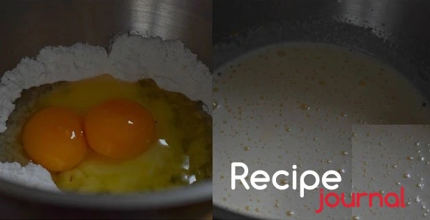 Яйца растереть с сахарной пудрой. Добавить кефир, соль и кукурузное масло.