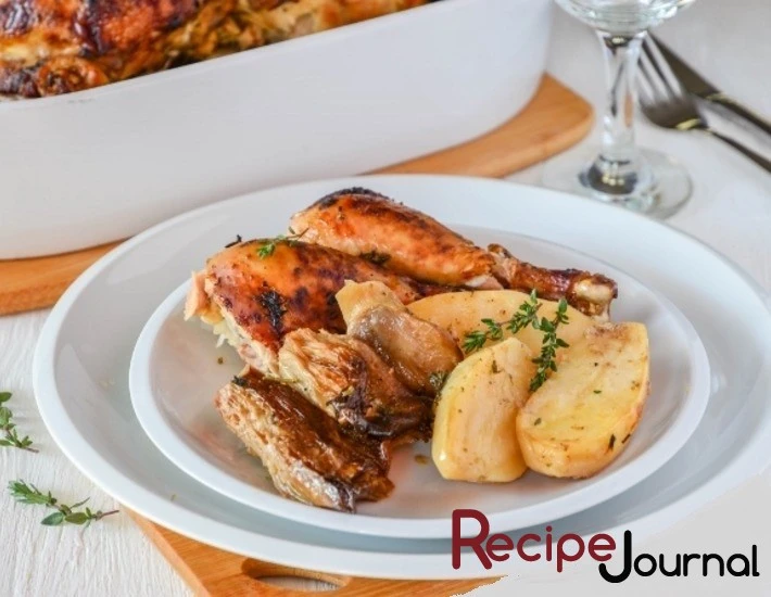 Курица, запеченная с картофелем и грибами - рецепт блюда из птицы