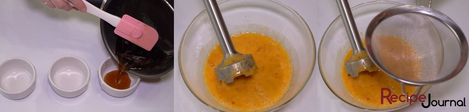 Разлить карамель по формочкам, пока горячая. Персики превратить в пюре с помощью блендера и протереть через сито, чтобы не было крупных кусочков.