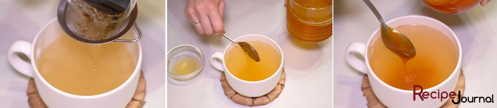 Чай настоялся, разливаем по чашками через ситечко, добавляем мед и еще лимона. Все, чай пьем мелкими глотками, что бы продлить наслаждение.