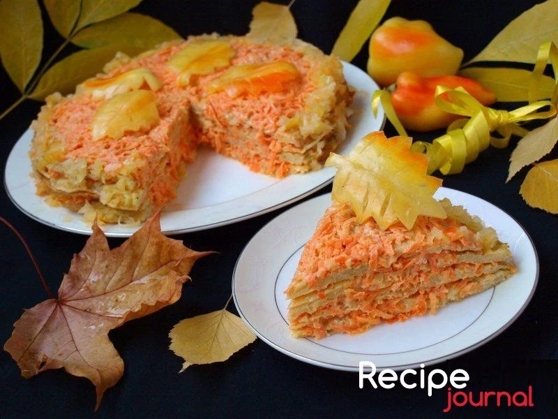 Рецепт Закусочного  картофельного торта с морковно-сырной начинкой