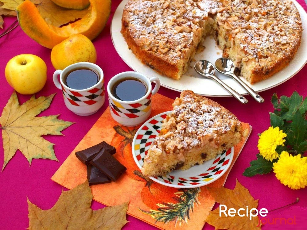 Яблочно-тыквенный пирог с грецкими орехами и шоколадом - рецепт вкусной выпечки