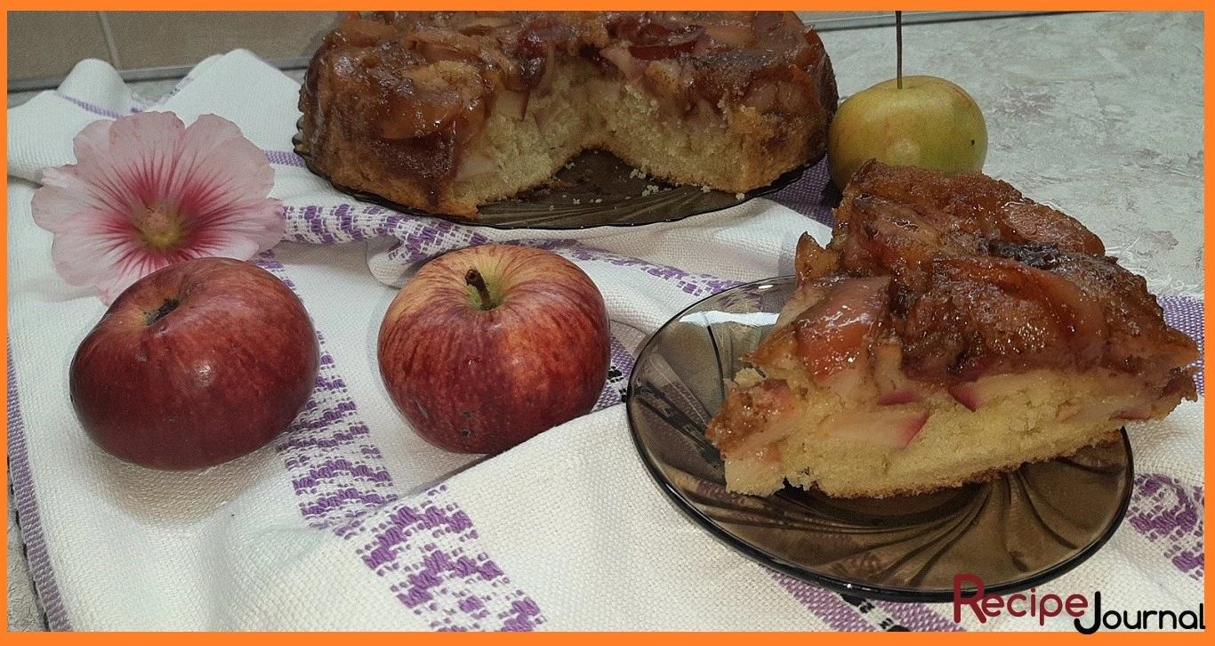 Пирог-перевертыш с яблоками в карамели - рецепт вкусной выпечки