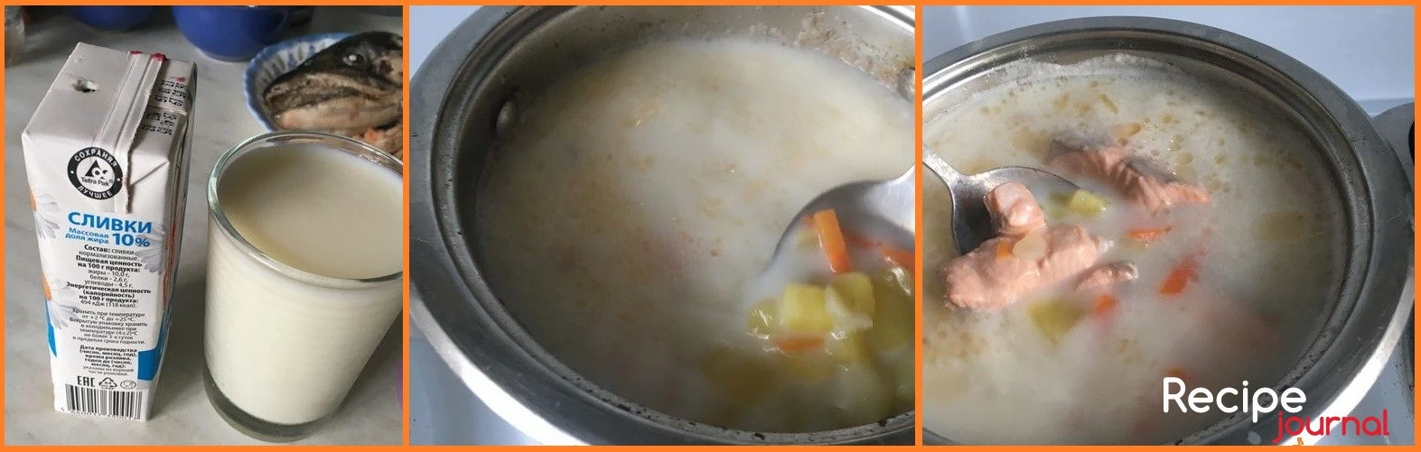 Когда картофель сварился, следует размять несколько кусочков, чтобы суп стал более густым. Теперь удаляем лук, его можно выбросить, солим и добавляем молоко и сливки. Доводим суп до кипения, опускаем кусочки рыбы и лавровый лист. Снова даем супу закипеть, выключаем огонь и накрываем суп крышкой. Рыба должна 