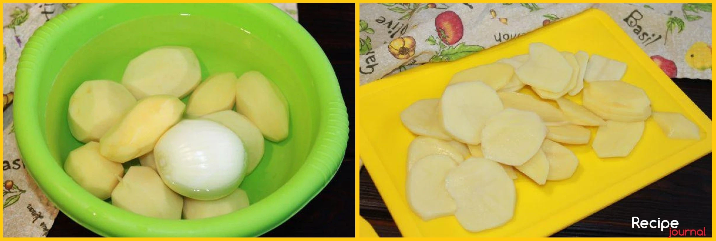 Овощи чистим, картофель нарезаем тонкими слайсами.
