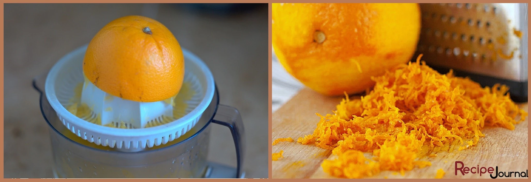 Приготовим апельсиновый сок, количество апельсинов для сока зависит от их размера, если фрукты крупные, то для стакана сока хватит двух. С одного предварительно снимем цедру с помощью мелкой терки.